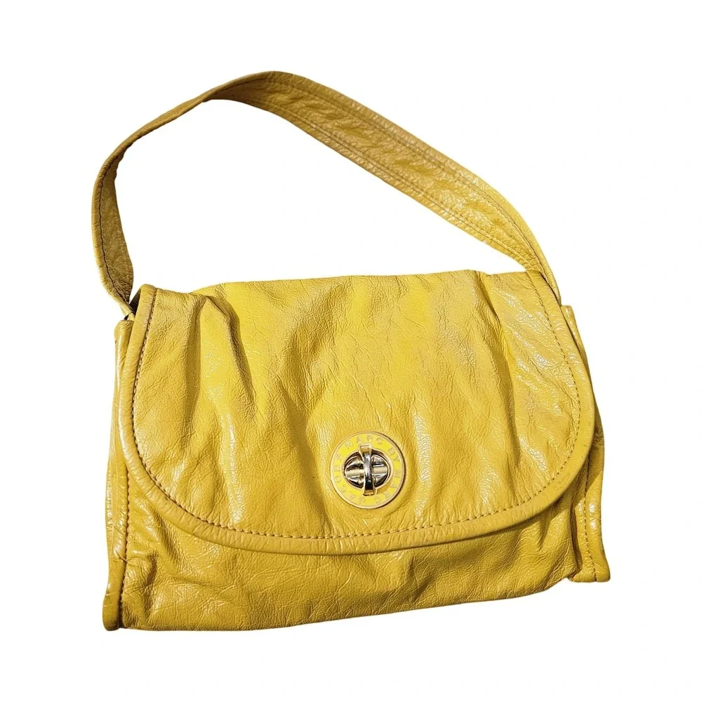 Marc by Marc Jacobs Yellow Pebbled Leather Turnlock Shoulder Bag Handbag